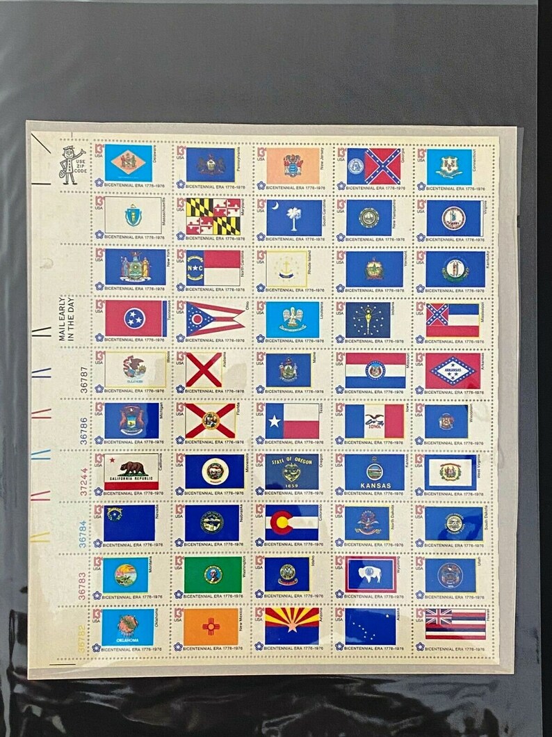 1976 13cent US stamps Bicentennial State Flags full sheet Etsy