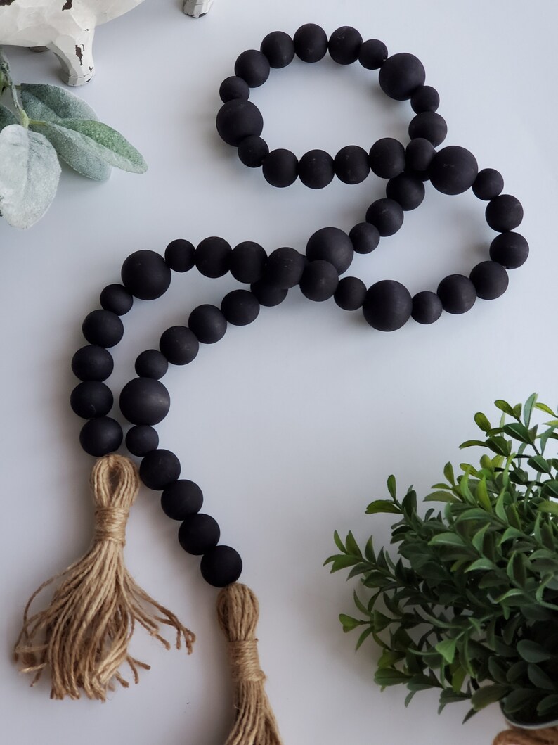 Long Farmhouse Beads Black Wood Bead Garland Tier Tray Decor Etsy