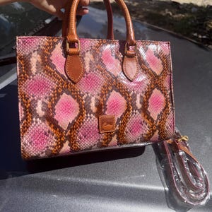 Dooney & Bourke Pink and Brown Python-Embossed Leather Janine Satchel