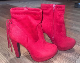 Botines de tacón alto con cremallera y gamuza roja - Botines de mujer talla 6