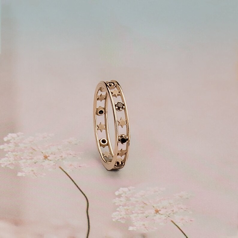 All About Me Black Diamond Ring Gold Ring With Stars Etsy