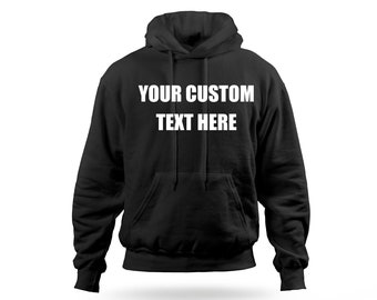 Personalised Unisex Hoodie With Custom Text Front Chest, Left Breast Or Sleeves 4 Colours Kids Sizes Party XMAS Gift Soft Touch Hood