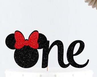 Glitter One Minnie Mouse Cake Topper • Number Cake Topper • Birthday Decor •Birthday Party •First Birthday• Smash Cake Topper