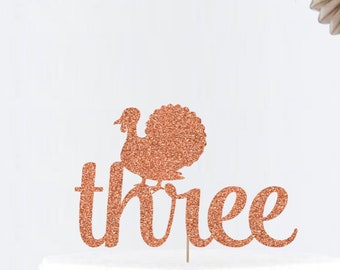 Glitter Three Turkey Cake Topper • Number Cake Topper • Party Decor • Birthday Decor • Fall Decor •Second Birthday• Smash Cake Topper