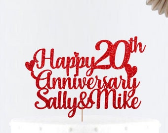 Two Names Personalized Happy 20th Cake Topper • Anniversary Cake Topper • 20 Years Love  • Vow Renewal • Party Decor • 10th20th30th40th50th