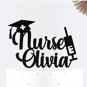 Glitter Nurse Personalized Name Graduation Cake topper • Graduation Cake Topper • Nursing School Graduation • Class of 2021