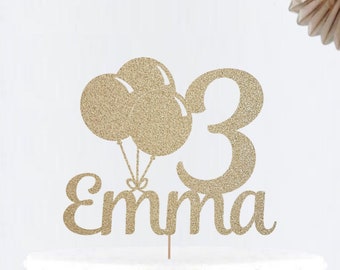 Personalized Name Balloons 3 Cake Topper •  Three Cake Topper • Any Age Cake Topper • Birthday Party Decor• 1, 2, 3, 4, 5, 6, 7, 8, 9, 1 0