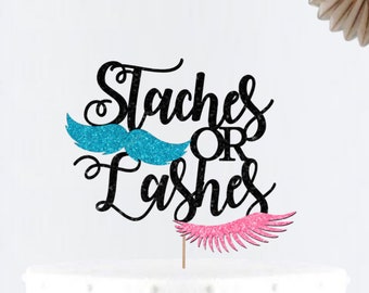 Staches or Lashes Cake Topper•He or She Cake Topper•Baby Shower•Gender Reveal Cake Topper•Baby Shower Decor•Gender Reveal Decor