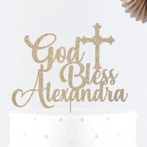 Custom Personalized Baptism Cake Topper •God Bless Cake Topper •  Custom God Bless Cake Topper • Christening Party Decor