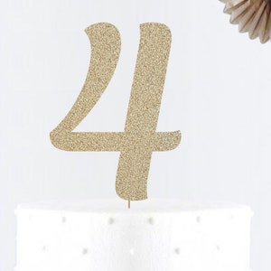 Glitter 4 Cake Topper - Four Cake Topper - Age Cake Topper ' Number Cake Topper - Party Decor - Décor d’anniversaire - Fête d’anniversaire