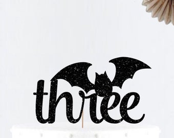 Glitter Three Bat Cake Topper • Number Cake Topper • Party Decor • Birthday Decor • Fall Decor •Second Birthday• Smash Cake Topper