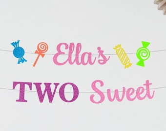 Personalized TWO Sweet Second Birthday Banner • Candy Glitter Banner • Personalized Custom Cursive Banner• Second Birthday