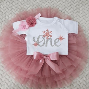 Snowflake Winter First Birthday Tutu Set with SWAROVSKI Crystals•ONE Bodysuit and Headband•First Birthday Photoshoot