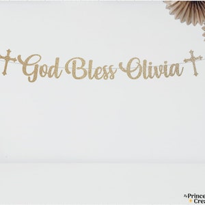 Custom Personalized Name God Bless Banner • Custom God Bless Cake Banner • Christening Party Decor