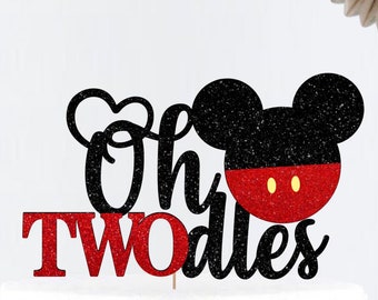 Glitter Personalized Oh TWOdles Mickey Mouse Cake Topper•Number Cake Topper•Birthday Decor •Birthday Party •Second Birthday•