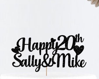 Two Names Personalized Happy 20th Cake Topper • Anniversary Cake Topper • 20 Years Love  • Vow Renewal • Party Decor • 10th20th30th40th50th