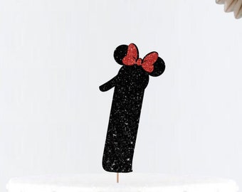 Glitter Minnie Mouse Cake Topper •  First Birthday  Cake Topper • Any Age Cake Topper• Any Number Cake Topper • Party Decor • Birthday Party