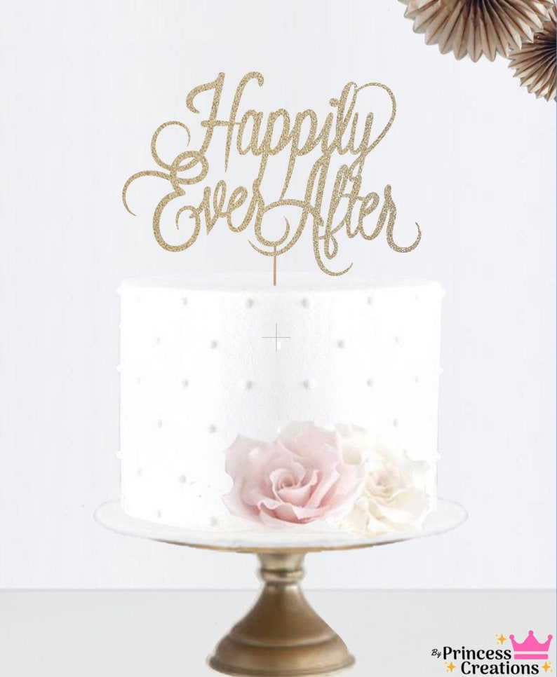 Happily Ever After Gold Glitter Cake Topper - Wedding Anniversary Party Decor - View #9