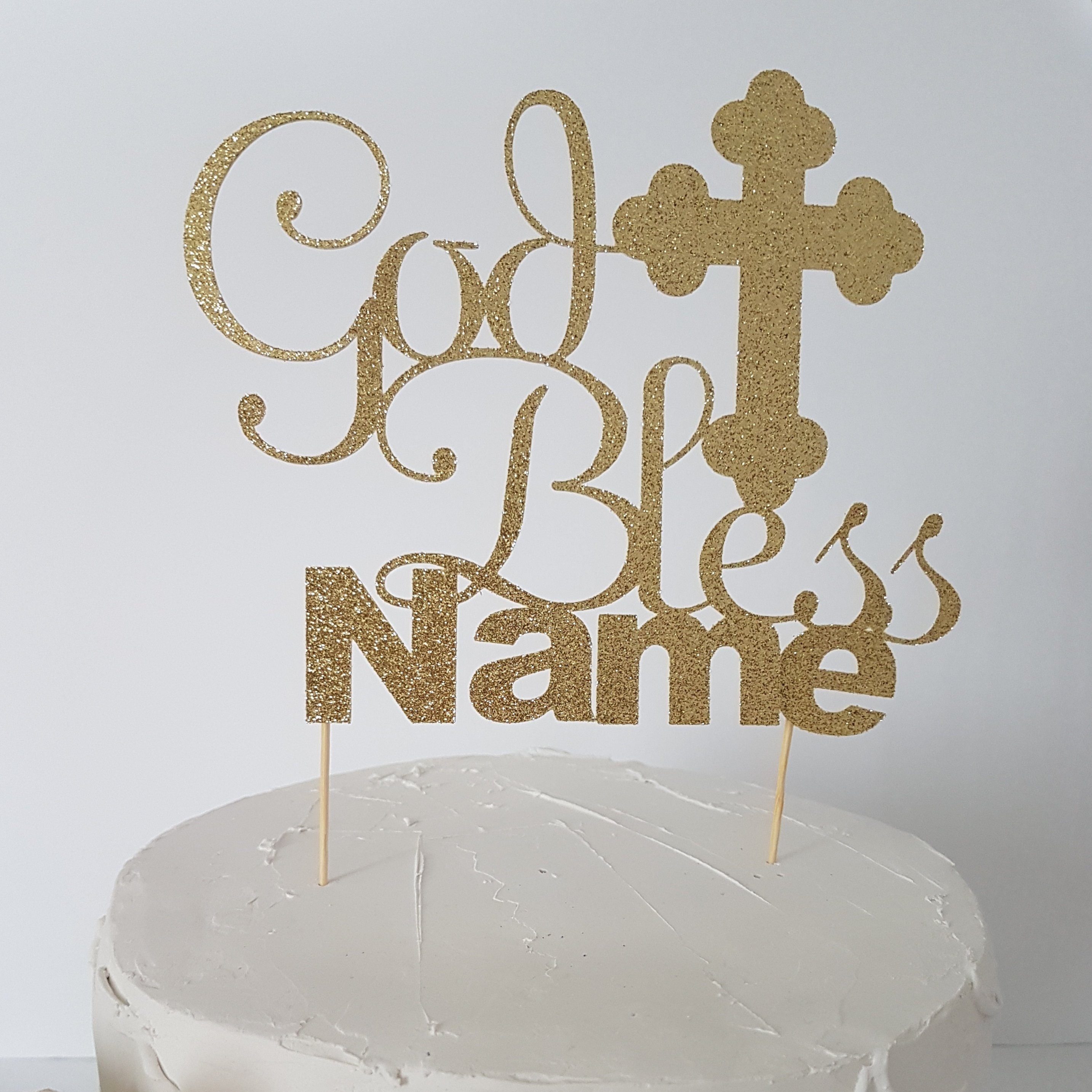 Custom Personalized Baptism Cake Topper God Bless Cake Topper Etsy