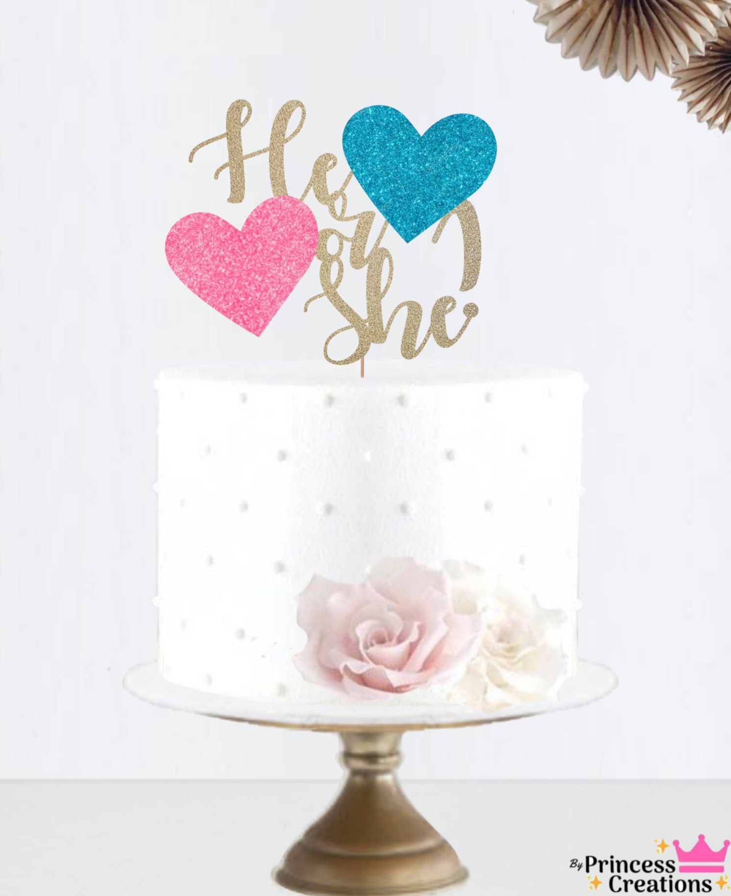 He Or She Cake Topper Baby Shower Cake Toppergender Reveal Etsy