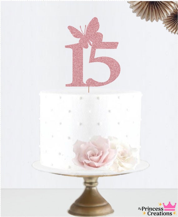 Birthday Cake TOPPER. Rose Gold Butterfly Cake Decoration.