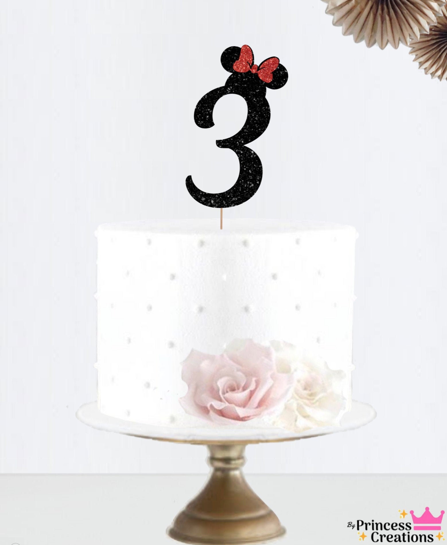 Glitter Minnie Mouse 3 Cake Topper Three Cake Topper Any Etsy