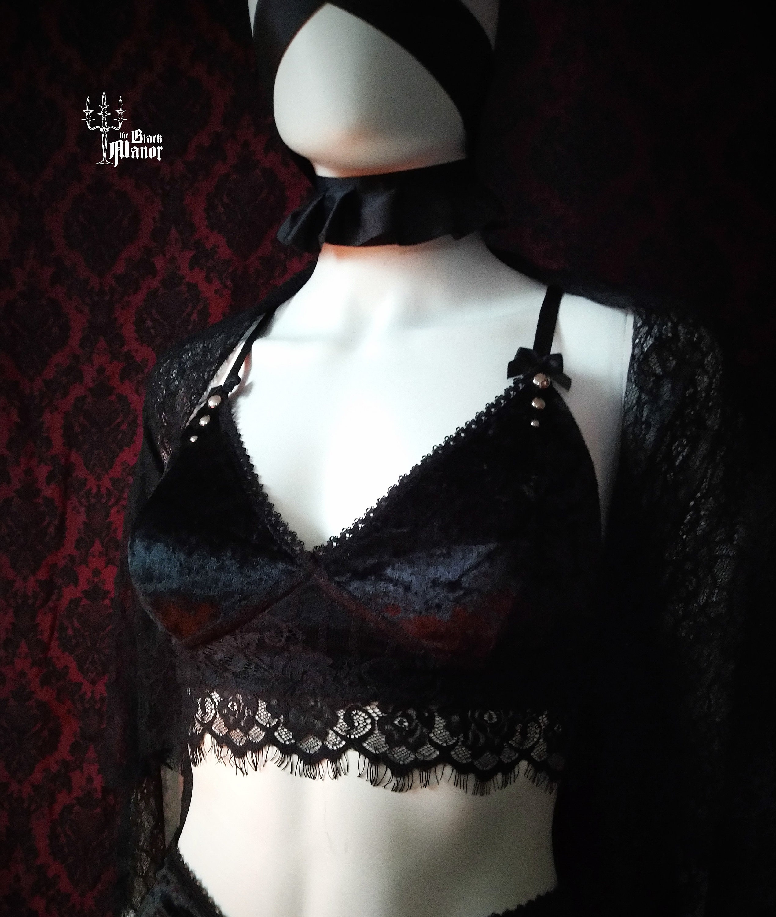 Velvet and Lace gothic Lingerie set High waisted panties | Etsy