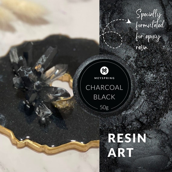 MEYSPRING Charcoal Black Mica Powder for Epoxy Resin - 50 Grams - Great for Resin Art and UV Resin - Epoxy Resin Color Pigment