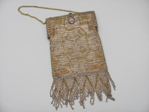 1920s Vintage Purse Gold & Silver Beaded Mint Con… - image 1