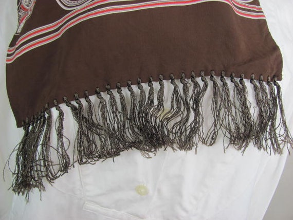 1940s Mens Opera Scarf, Brown Rayon, Silky Fringe… - image 5