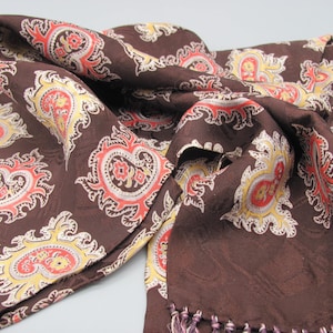 1940s Mens Opera Scarf, Brown Rayon, Silky Fringe, Excellent Condition