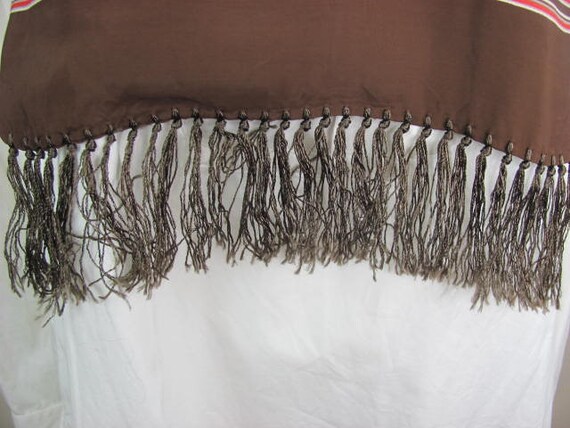 1940s Mens Opera Scarf, Brown Rayon, Silky Fringe… - image 6