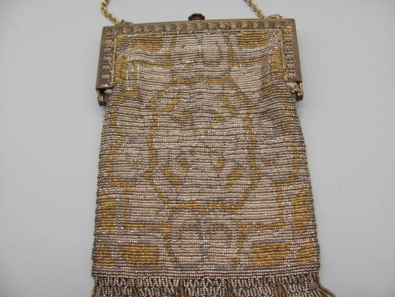 1920s Vintage Purse Gold & Silver Beaded Mint Con… - image 3