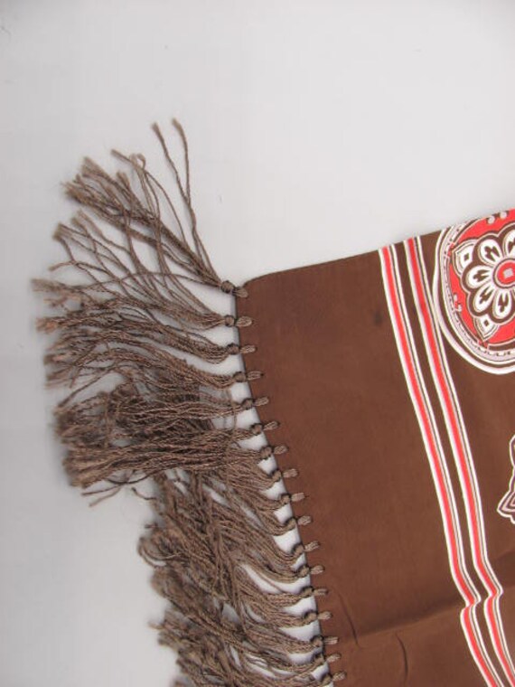 1940s Mens Opera Scarf, Brown Rayon, Silky Fringe… - image 9