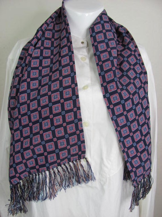 1940s Mens Opera Scarf, Navy Blue Rayon, Silky Fr… - image 3