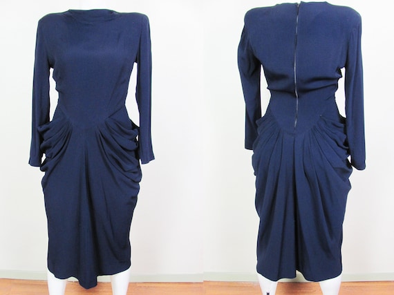 1940s Navy Crepe Dress Excellent Condition