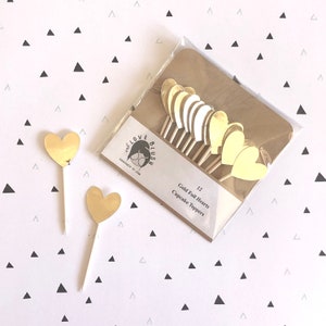 Gold Hearts Foil Cupcake Toppers / Set de 12 Día de San Valentín, Despedida de Soltera, Boda, Aniversario