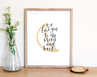 Lámina infantil "Te amamos hasta la luna" / Decoración para habitación de bebé (Descarga digital)