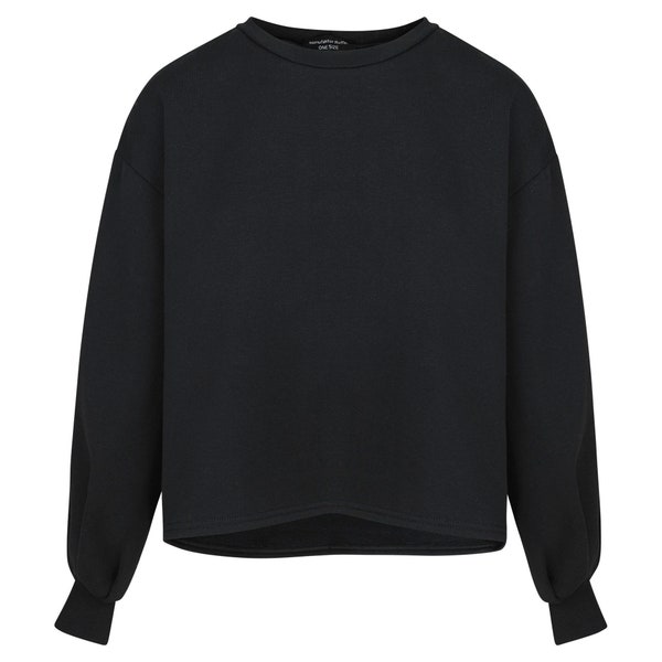 black sweatshirt / cozy sweater / warm shirt / warm sweater / top with puff sleeves / various colors