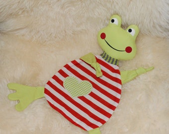 Snuffel cloth with name "frog" rot/green striped