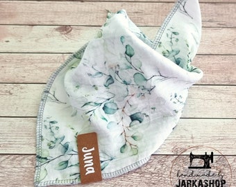 Muslin triangular scarf "Eucalyptus" as desired with name, Personalized, Scarf, Baby scarf, Muslin scarf