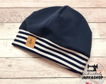 Wintersweat/Sommersweat/Jersey cap with cuffs for baby, child "dark blue" cap with name, baby cap, personalization, children's cap