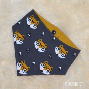 Baby Reversible Scarf &quot;Fox&quot;grey-mustard, Personalized, Scarf, Baby scarf, Children&#39;s scarf, Triangular scarf, Scarf with name