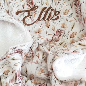 Baby blanket with name &quot;Plants&quot; cotton with teddy fabric, crawling blanket, cuddly blanket, stroller blanket, changing mat for on the go