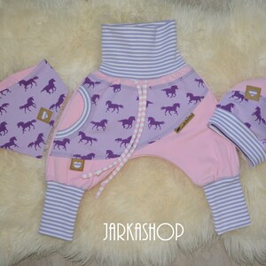 Gr. 62; 3 pcs. Babyset &quot;unicorn&quot; pink/Purple