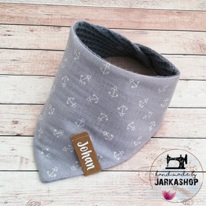 Baby Reversible Neck Scarf &quot;Waffelpique-Musselin Anchor Light Grey&quot;, Personalized, Neck Scarf, Baby Scarf,Triangle Scarf,Neck Scarf with Name,Maritim