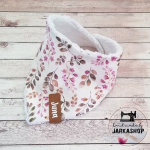 Baby winter reversible scarf &quot;flowers old pink-beige&quot;, girls, triangular scarf, bib, burp cloth, drool bib, drool cloth, scarf with name