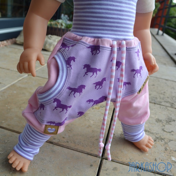 Gr. 44 - 122 Sweat-Baggy-Pants "Einhorn"rosa-lila, Babyhose, Kinderhose, Sweathose, Hose mit Tasche, Mitwachshose, Pumphose, Haremhose