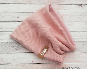 Baby/Children&#39;s Loop Scarf, &quot;Waffle Knit Jersey Dusty Pink&quot; with Name, Winter Tube Scarf, Loop Scarf, Children&#39;s Scarf, Personalization