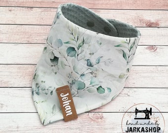 Baby Reversible Neck Scarf "Eucalyptus" Waffle Lpique Cotton, Waffle Lpique, Personalized, Neck Scarf, Baby Scarf, Neck Scarf with Name